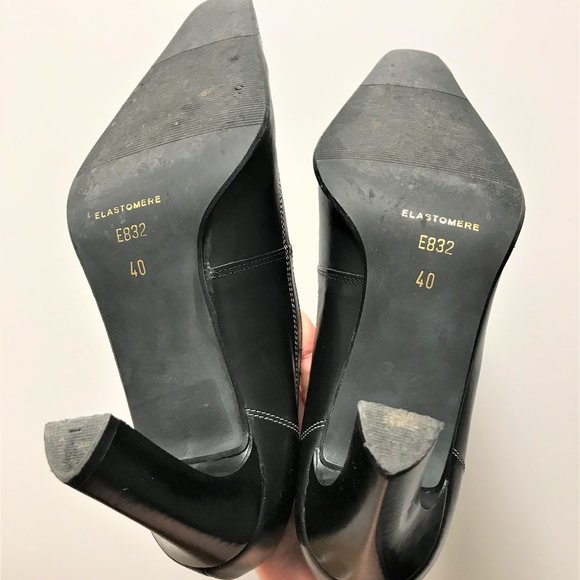 Pegabo 3.5" Black Leather High Heels Made in Italy Size 40 - Picture 7 of 7